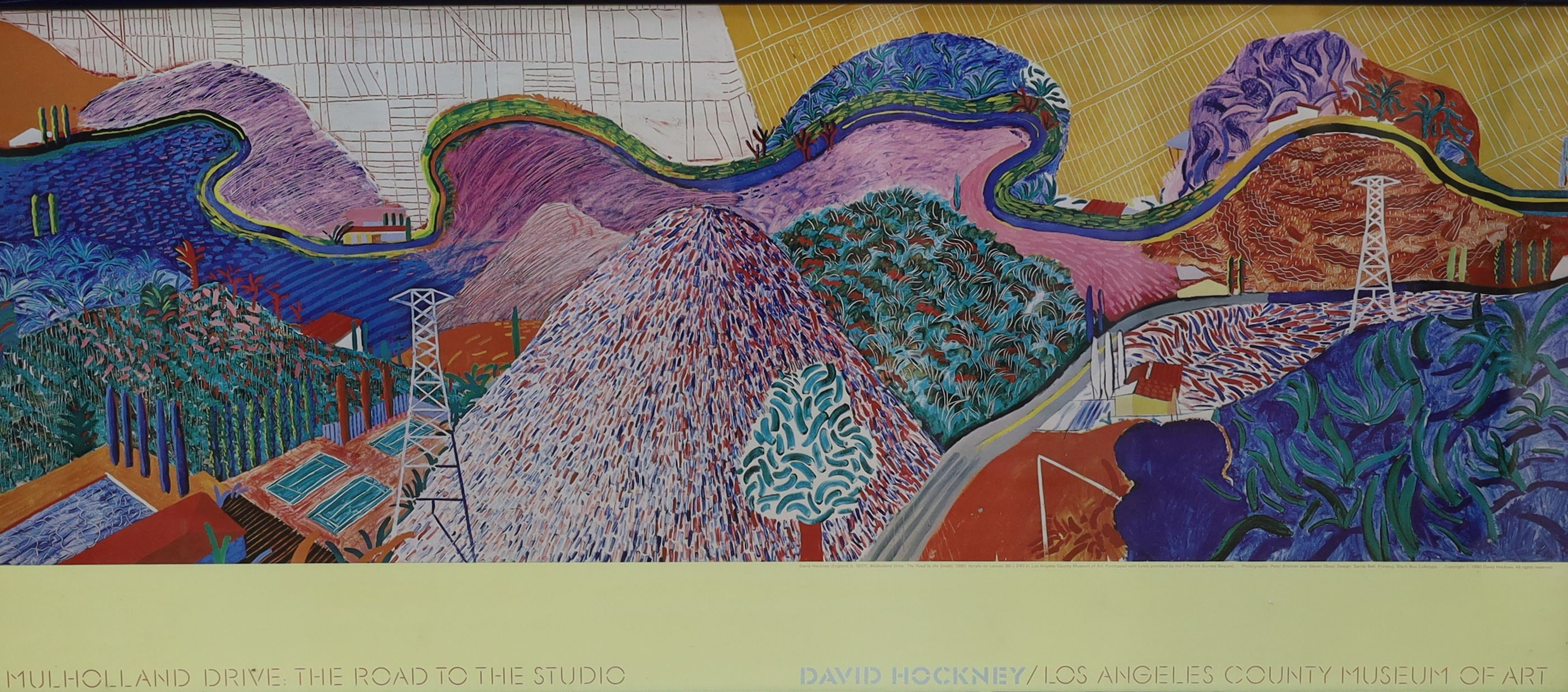 David Hockney, colour poster, 'Mulholland Drive, The Road to the Studio' Exhibition, 42 x 96cm